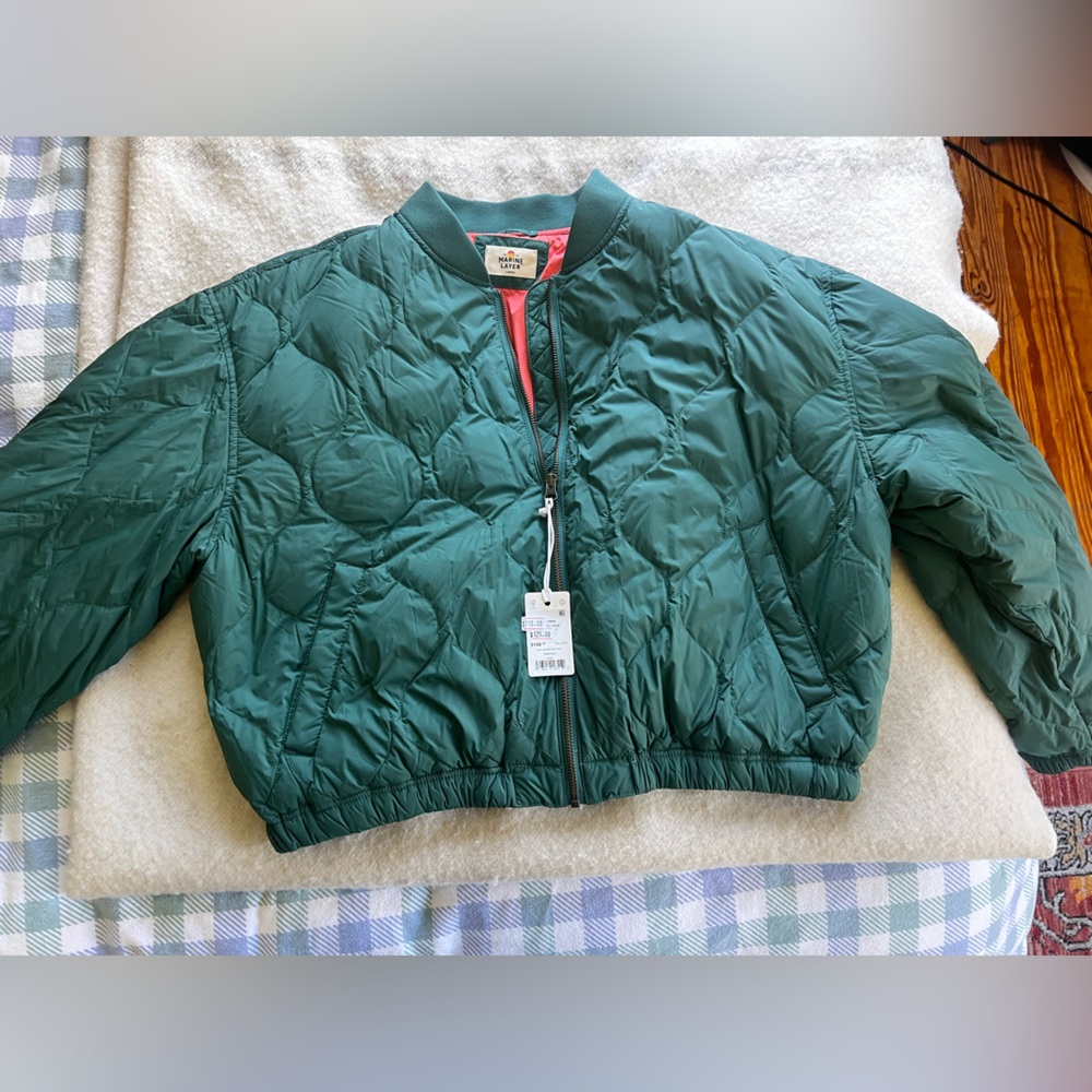 Marine Layer Green Quilted Bomber Jacket